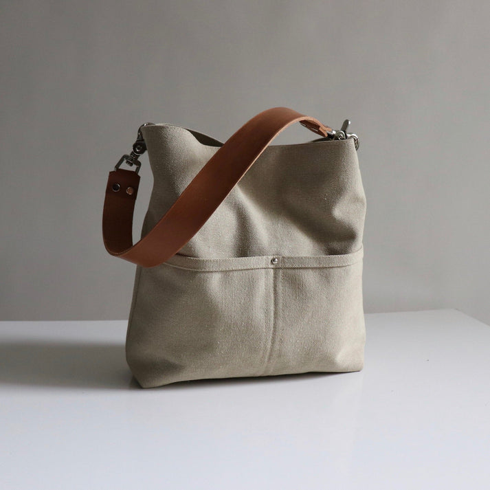 Medium Bucket Bag in Sand Canvas – Independent Reign